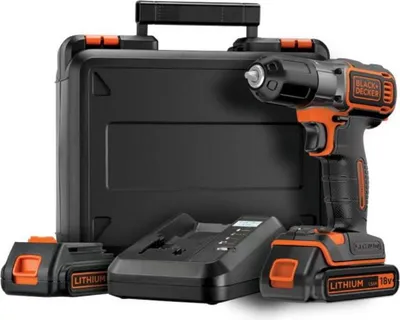 Zdjęcie produktu dla Black & Decker ASD18KB-QW, Wiertarka pistoletowa, Czarny, Pomarańczowy, 1 cm, 2,5 cm, 1 cm, 800 RPM