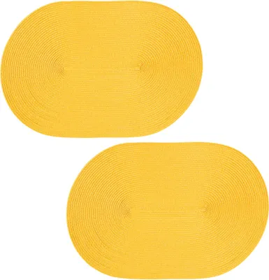 Produktbild von Platzset 2er Set Gelb oval ca. 45x30 cm Platzdeckchen Tischset geflochtene Optik