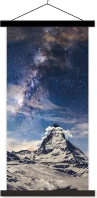 Produktbild von MuchoWow® Textilposter Berge - Sterne - Universum - Jungen - Mädchen - Kinder 40x80 cm mit schwarzem Rahmen - Wandemalerei