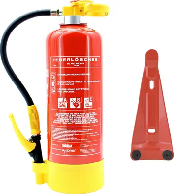 Produktbild von 6kg ABC Pulver Auflade Feuerlöscher 34A, 183B, C, EN3, inkl. Wandhalterung, Standfuß und ANDRIS® Prüfnachweis
