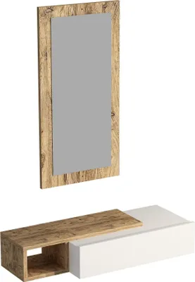 Produktbild von Konsole mit Holzspiegel "Vien " - 82 x 29 x 15 cm - Weiß