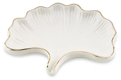 Immagine prodotto di Portasapone in Vetroceramica con scarico, motivo foglia di Ginkgo, colore bianco