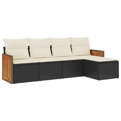 Produktbild von vidaXL 5-tlg. Garten-Sofagarnitur mit Kissen Schwarz Poly Rattan