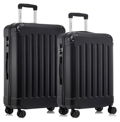 Produktbild von Kofferset mit Trolley und Handgepäck, Hartschalenkoffer mit 4 Rollen, Zahlenschloss und Gummigriff (2-teilig, L&XL, Schwarz)