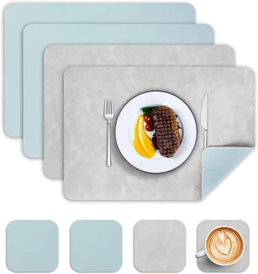 Productafbeelding van Set van 4 placemats en onderzetters, hittebestendig, van Polyurethanleer, voor gebruik in de keuken