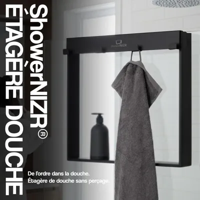 Image de ShowerNIZR® Étagère Douche Noir Obsidienne - Sans Perçage 4 Crochets