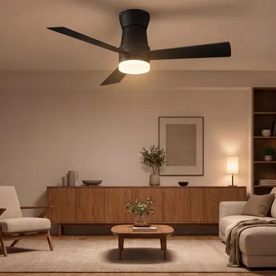 Obrázok produktu pre Stropný ventilátor ProximaX s LED osvetlením, priemer 132 cm (52 palcov), 3 čierne lopatky, tichý DC motor, diaľkové ovládanie