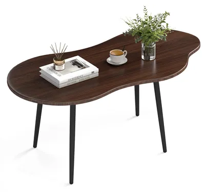 Zdjęcie produktu dla COSTWAY Stolik kawowy drewniany, stolik do salonu w kształcie chmury z metalową ramą, nowoczesny stolik kawowy, stolik do salonu i biura, 100x51x44 cm, brązowy