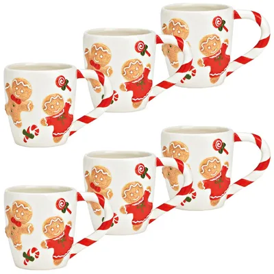 Produktbild von Lebkuchenfigur Weihnachts-Tassen Keramik 6er Set in 10 cm, 320 ml