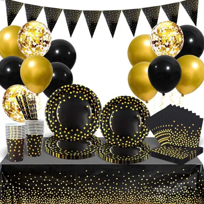 Image de Service de table noir et or - Pour 25 personnes