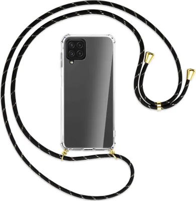 Produktbild von Handykette Backcover-Schutzhülle mit Band (Metall goldfarben) für Samsung Galaxy A22 4G (A225) - schwarz/gold