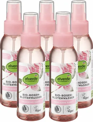 Produktbild von 5 x  alverde Naturkosmetik - Gesichtsspray - Bio-Rosenblütenwasser (5 x 100 ml)