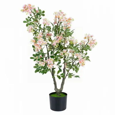 Produktbild von COSTWAY Künstlicher Impatiens Baum, Kunstpflanze im Topf mit 210 Seidenblumen, 55 Blättern, Kunstgras & Mini-Früchten, deko Kunstbaum 90cm, Rosa