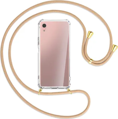 Produktbild von Handykette Backcover-Schutzhülle mit Band (Metall goldfarben) für Sony Xperia XA1 Plus - beige