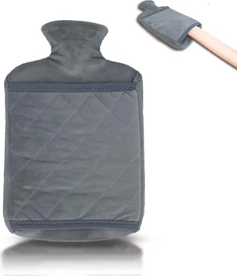 Produktbild von Wärmflasche 2.0L mit Deckel und Kuschelweichem Fellbezug, Kängurutasche - Auslaufsicher, Bettflasche mit weichem Abnehmbarem Bezug, ideal zur Schmerzlinderung(Salwa grau)