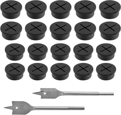 Produktbild von Silikonische Kabeldurchlässe, 25 mm und 20 mm Kabelgrommeln für Büro und Möbel, 20 Stück (Schwarz) - Ideal für Kabelmanagement und Organisation