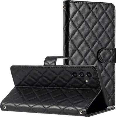 Produktbild von CLM-Tech Handyhülle kompatibel mit Samsung Galaxy A35 5G Hülle - Tasche aus Kunstleder - Klapphülle mit Ständer und Kartenfächern - Schutzhülle Wallet Case Cover Diamant Kariert schwarz