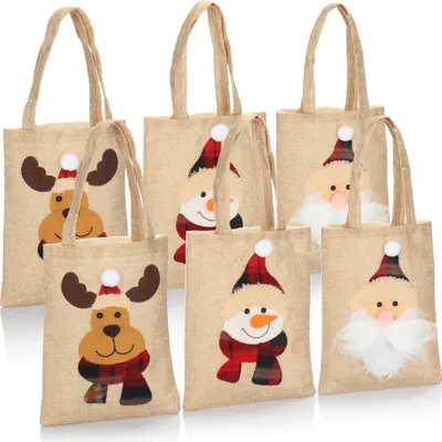 Produktbild von com-four® 6x Geschenktüte aus Jute für Weihnachten mit Henkel - Geschenktasche für Nikolaus und Advent - Geschenkbeutel mit tollen Motiven