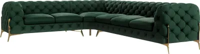 Produktbild von S-STYLE MÖBEL - Chesterfield Ecksofa Nova mit Goldene Metall Füßen aus Flasche Grün Samtstoff -  Ottomane links, B/T/H: 323 cm/ 264 cm/ 75 cm