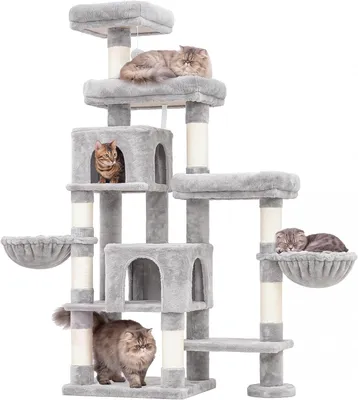 Productafbeelding van Krabpaal XXL voor katten - kattenboom 180 cm - 2 XXL-bedden en 2 huisjes en 2 hangmatten - met uitbreidingsruimte