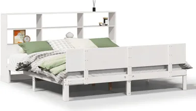 Productafbeelding van Massief houten bed met plank, zonder matras, wit, 180x200 cm, van grenenhout