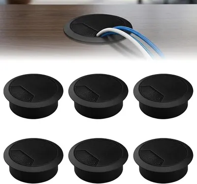 Produktbild von 6 Stück Kabeldurchführung Schreibtisch, Ø60mm Kabeldurchlass, Kabeldurchlass Kabelauslassdose, Kabelmanagement Organizer, Schreibtisch Kabellochabdeckungen, für Tische, Büroarbeitsplatten (Schwarz)