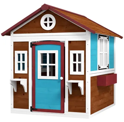 Immagine prodotto di Casetta da gioco in legno - Casetta da gioco per l'esterno | Colore: Marrone, Blu | Dimensioni: 114x126,4x135 cm