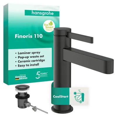 Immagine prodotto di hansgrohe Finoris robinetterie de lavabo monocommande 110 CoolStart avec vidage à tirette, portée 139mm, 76025340, 76025340