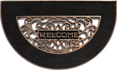 Image de Tapis de coco "Welcome" semi-circulaire noir comme tapis de propreté extérieur