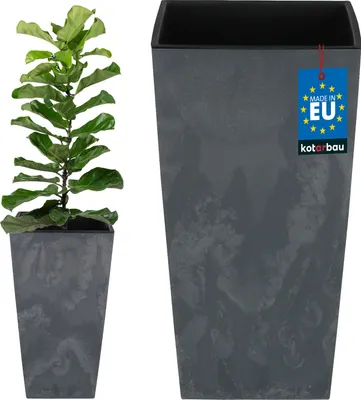 Image de Pot de fleurs KOTARBAU® 220 x 220 x 424 mm, aspect béton, carré, avec pot intérieur, gris foncé