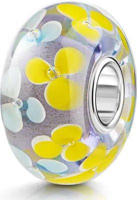 Produktbild von MATERIA by Matthias Wagner Blumen Glas Bead gelb hellblau für European Beads Armband 914