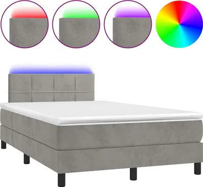 Produktbild von vidaXL Boxspringbett mit Matratze & LED Hellgrau 120x190 cm Samt
