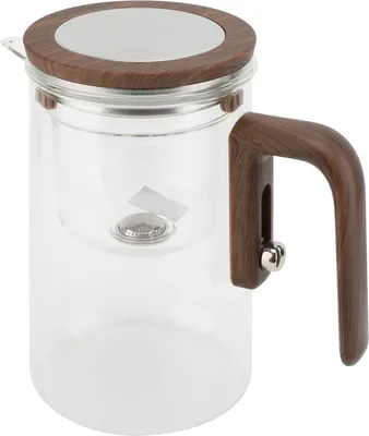 Obrázek produktu pro Skleněná konvice na čaj s odlučovačem vody a sítkem, 800 ml, průhledná konvice na čaj s dřevěnou rukojetí, bezpečným víkem a magnetickým spínačem