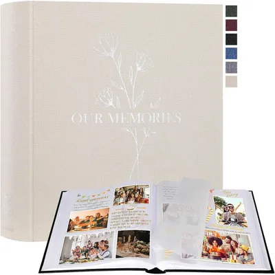 Produktbild von Fotoalbum zum Selbstgestalten, Leinen Fotobuch, 160 weiße Seiten mit Pergamin, Beige, 30x33,5 cm