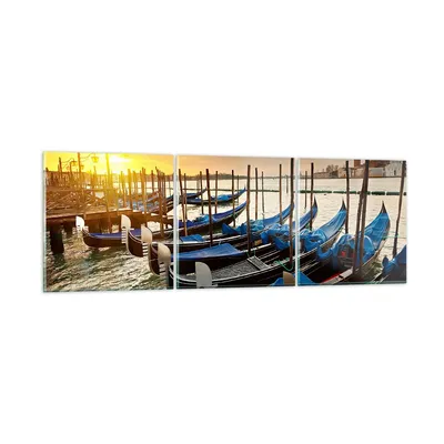 Produktbild von Bilder auf glas - Venedig Gondel - 120x40cm - Glasbilder - Wandbilder - Kunstdruck - zum Aufhängen bereit - Wanddekoration aus Glas - Glas Bilder - Wandbild auf Glas - 3 Teile - GCA120x40-3531
