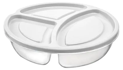 Produktbild von Aufbewahrungsbox / Lunchbox mit 3 Fächern - rund, auslaufsicher mit Deckel, 1,1L Weiß