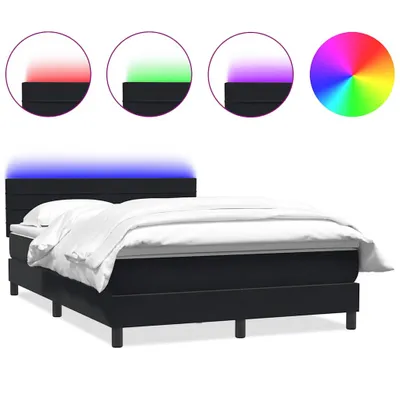 Zdjęcie produktu dla Łóżko kontynentalne z materacem i LED, czarne, 160x210 cm, aksamit