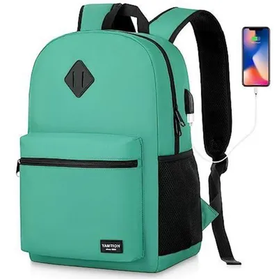 Immagine prodotto di Zaino per studenti, zaino per laptop con porta USB, 15,6 pollici, verde, 25L, impermeabile, ergonomico