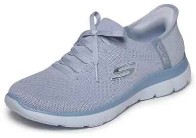 Productafbeelding van Skechers dames sneakers, model Summits New Daily, slip-on, kleur: grijze gebreide stof/lichtblauw accent