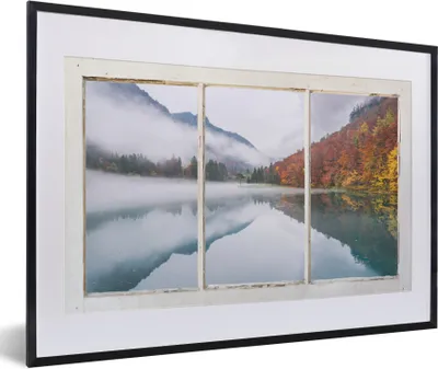 Produktbild von MuchoWow® Gerahmtes Poster Aussicht - Herbst - Berg 60x40 cm - Poster mit Schwarzem Bilderrahmen Wandposter Rahmen Foto Bilder - Schlafzimmer - Plakat in Rahmen - Drucken