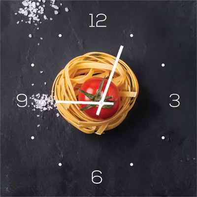 Produktbild von Wanduhr Alu-Dibond 30x30cm Uhr Alubild Küche Pasta Nudeln Deko Küche Aluminium