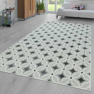 Produktbild von TT Home In- & Outdoor-Teppich Balkon Terrasse Mit Retro-Muster 3D-Web-Art In Grau Beige Größe 80x150 cm