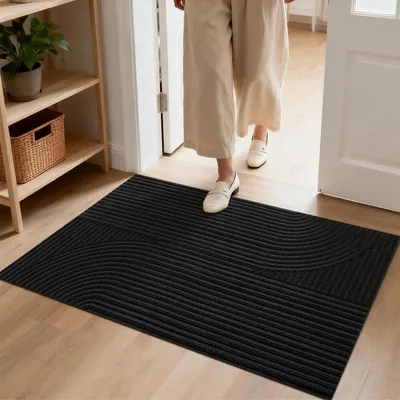 Immagine prodotto di Tappetino per interni ed esterni, 80x120 cm, nero, antiscivolo, tagliabile, lavabile
