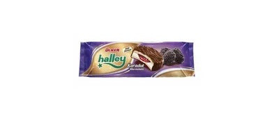 Produktbild von Ülker Halley Marshmallow-Keks mit schwarzer Maulbeerenfüllung, überzogen mit Milchschokolade – 6 Riegel, 235 g