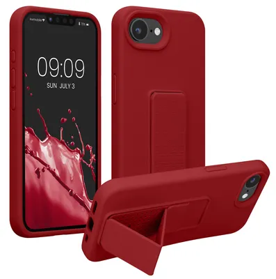 Produktbild von kwmobile Handyhülle für Apple iPhone 17e / iPhone 16e Hülle - TPU Silikon Case mit Fingerhalter und Stand - Schutzhülle Cover in Rhabarber Rot