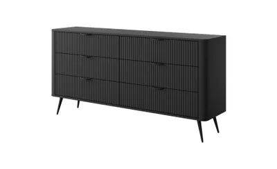 Zdjęcie produktu dla Komoda AVENTO Czarna 163 cm – 6 Szuflad, Ryflowane Fronty, Nowoczesny Styl