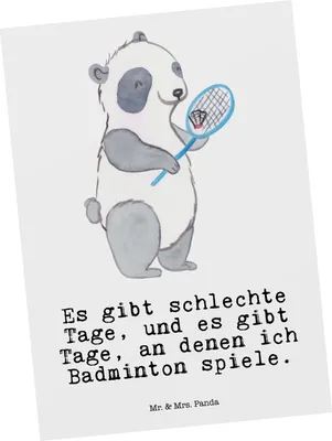 Produktbild von Mr. & Mrs. Panda Postkarte Panda Badminton  - Weiß - Geschenk, Ansichtskarte, Ansichtskarten, Postkarten, spielen, bildkarte, Grußkarte
