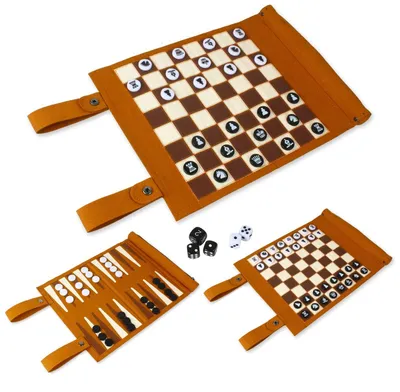 3-in-1 Schach- und Backgammon-Set, aufrollbar, Mikrofaser, 34x26 cm