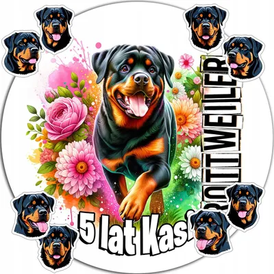 Zdjęcie produktu dla Opłatek Na Tort 20Cm - Psy Rottweiler Dekoracja Urodzinowa + Imię 15Cm 18Cm