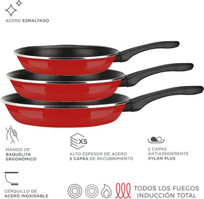 Immagine prodotto di Padella optimax ø20+24+28cm acciaio smaltato 1,5 mm fagor